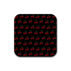 Cherries Black Rubber Coaster (square)  by snowwhitegirl