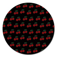 Cherries Black Magnet 5  (round) by snowwhitegirl