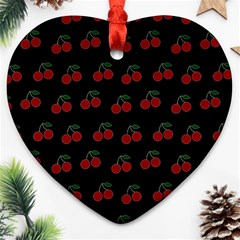 Cherries Black Heart Ornament (two Sides) by snowwhitegirl