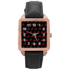 Cherries Black Rose Gold Leather Watch  by snowwhitegirl