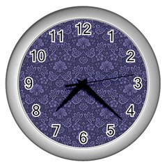 Damask Purple Wall Clocks (silver) 