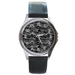 Dark Abstract Pattern Round Metal Watch by dflcprints