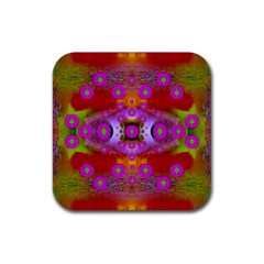 Shimmering Pond With Lotus Bloom Rubber Coaster (square)  by pepitasart