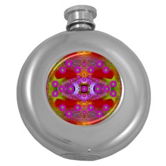 Shimmering Pond With Lotus Bloom Round Hip Flask (5 Oz) by pepitasart