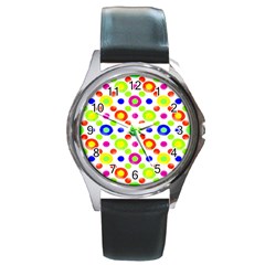 Multicolored Circles Motif Pattern Round Metal Watch by dflcprints