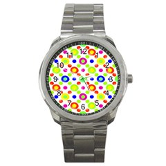 Multicolored Circles Motif Pattern Sport Metal Watch by dflcprints