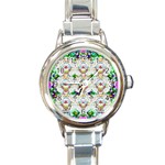 Nine Little Cartoon Dogs In The Green Grass Round Italian Charm Watch Front