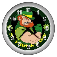 St  Patricks Day Wall Clocks (silver)  by Valentinaart