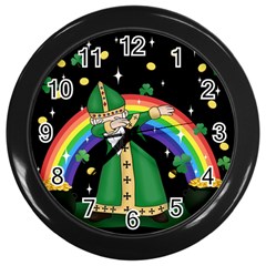  St  Patrick  Dabbing Wall Clocks (black) by Valentinaart