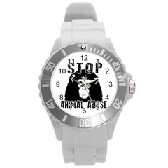 Stop Animal Abuse - Chimpanzee  Round Plastic Sport Watch (l) by Valentinaart