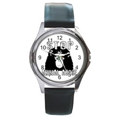 Stop Animal Abuse - Chimpanzee  Round Metal Watch by Valentinaart