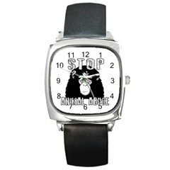 Stop Animal Abuse - Chimpanzee  Square Metal Watch by Valentinaart