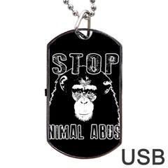 Stop Animal Abuse - Chimpanzee  Dog Tag Usb Flash (two Sides) by Valentinaart