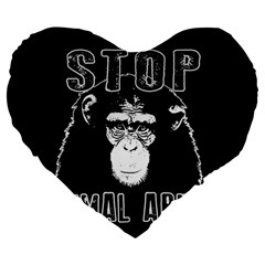 Stop Animal Abuse - Chimpanzee  Large 19  Premium Heart Shape Cushions by Valentinaart