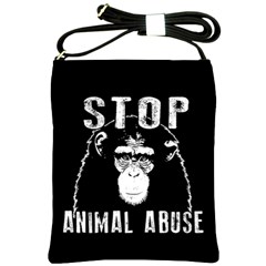 Stop Animal Abuse - Chimpanzee  Shoulder Sling Bags by Valentinaart