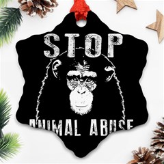 Stop Animal Abuse - Chimpanzee  Snowflake Ornament (two Sides) by Valentinaart