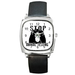 Stop Animal Testing - Chimpanzee  Square Metal Watch by Valentinaart