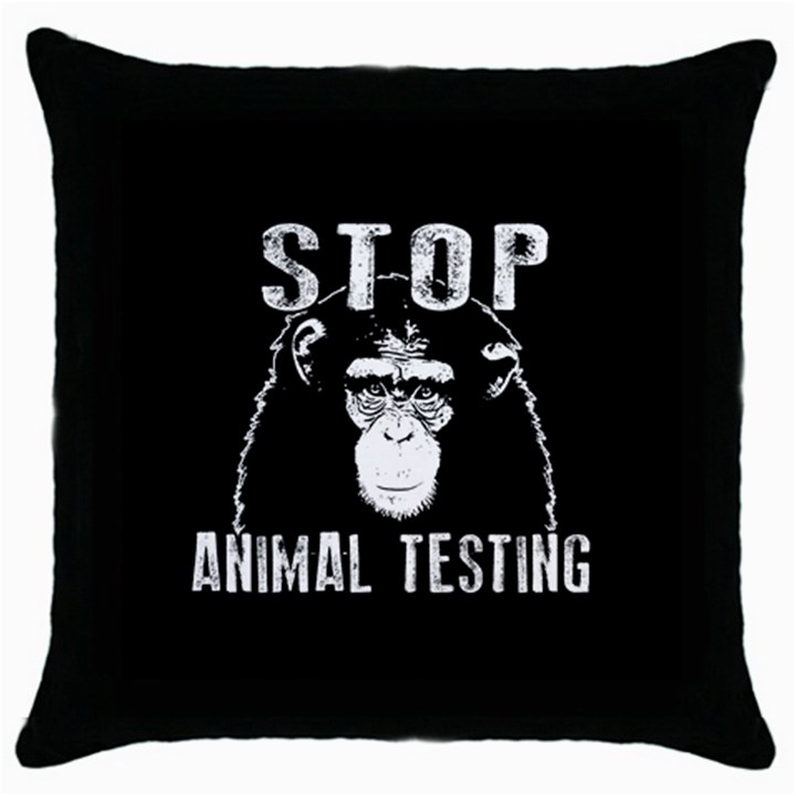 Stop Animal Testing - Chimpanzee  Throw Pillow Case (Black)