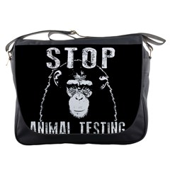 Stop Animal Testing - Chimpanzee  Messenger Bags by Valentinaart