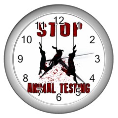 Stop Animal Testing - Rabbits  Wall Clocks (silver)  by Valentinaart