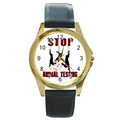 Stop Animal Testing - Rabbits  Round Gold Metal Watch by Valentinaart