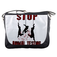 Stop Animal Testing - Rabbits  Messenger Bags by Valentinaart