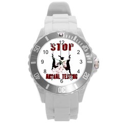 Stop Animal Testing - Rabbits  Round Plastic Sport Watch (l) by Valentinaart