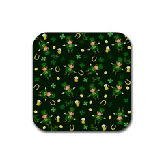 St Patricks Day Pattern Rubber Coaster (square)  by Valentinaart