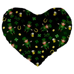 St Patricks Day Pattern Large 19  Premium Heart Shape Cushions by Valentinaart