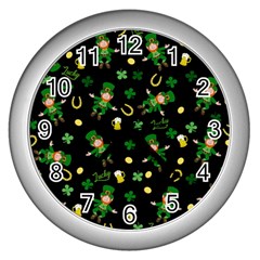 St Patricks Day Pattern Wall Clocks (silver)  by Valentinaart