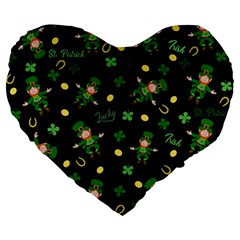 St Patricks Day Pattern Large 19  Premium Flano Heart Shape Cushions by Valentinaart