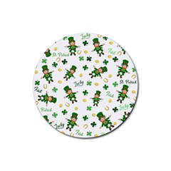 St Patricks Day Pattern Rubber Coaster (round)  by Valentinaart