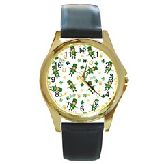 St Patricks Day Pattern Round Gold Metal Watch by Valentinaart