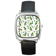 St Patricks Day Pattern Square Metal Watch by Valentinaart