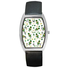 St Patricks Day Pattern Barrel Style Metal Watch by Valentinaart