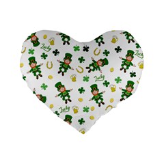 St Patricks Day Pattern Standard 16  Premium Heart Shape Cushions by Valentinaart