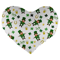 St Patricks Day Pattern Large 19  Premium Heart Shape Cushions by Valentinaart