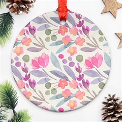 Purple And Pink Cute Floral Pattern Ornament (round) by paulaoliveiradesign