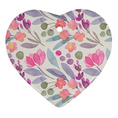 Purple And Pink Cute Floral Pattern Ornament (heart)