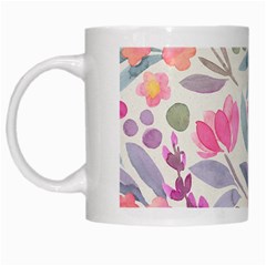 Purple And Pink Cute Floral Pattern White Mugs by paulaoliveiradesign