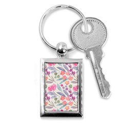 Purple And Pink Cute Floral Pattern Key Chains (rectangle)  by paulaoliveiradesign