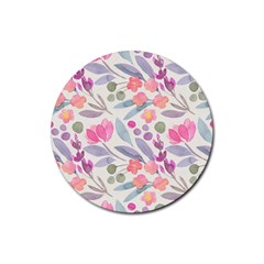 Purple And Pink Cute Floral Pattern Rubber Coaster (round)  by paulaoliveiradesign