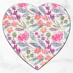 Purple And Pink Cute Floral Pattern Jigsaw Puzzle (heart) by paulaoliveiradesign