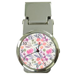 Purple And Pink Cute Floral Pattern Money Clip Watches by paulaoliveiradesign