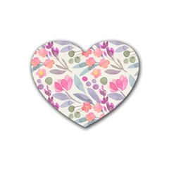 Purple And Pink Cute Floral Pattern Heart Coaster (4 Pack)  by paulaoliveiradesign