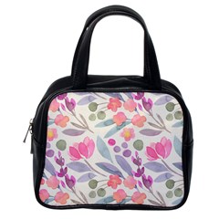 Purple And Pink Cute Floral Pattern Classic Handbags (one Side) by paulaoliveiradesign