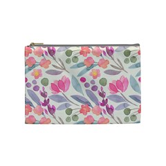 Purple And Pink Cute Floral Pattern Cosmetic Bag (medium)  by paulaoliveiradesign