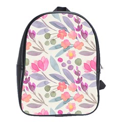 Purple And Pink Cute Floral Pattern School Bag (large) by paulaoliveiradesign