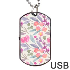 Purple And Pink Cute Floral Pattern Dog Tag Usb Flash (two Sides) by paulaoliveiradesign