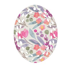 Purple And Pink Cute Floral Pattern Ornament (oval Filigree)